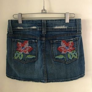 Vintage Denim Mini Skirt - Embroidered Pockets